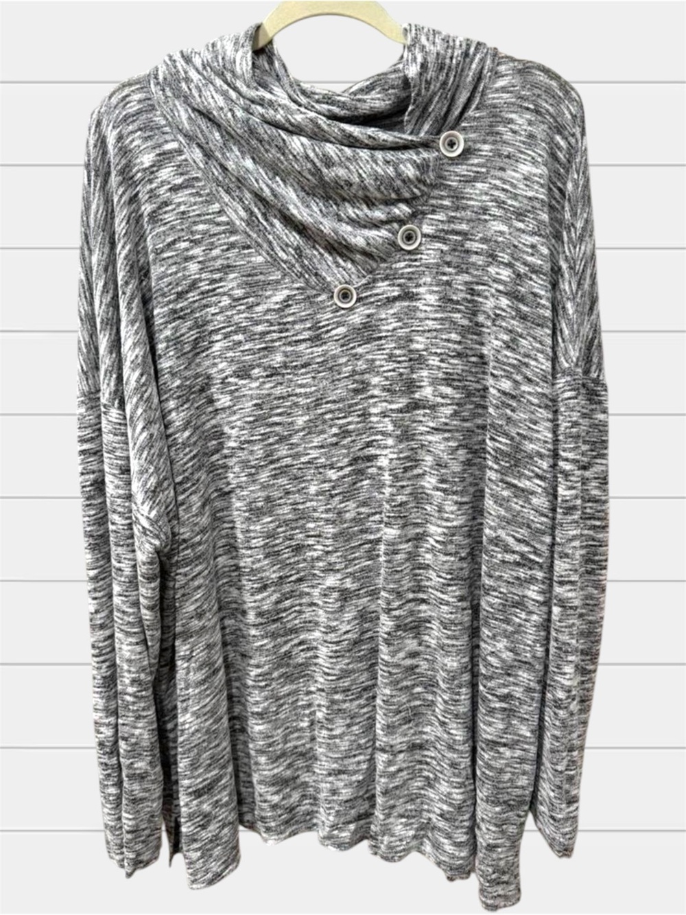 Gray Cowl Neck Sweater with Button Detail